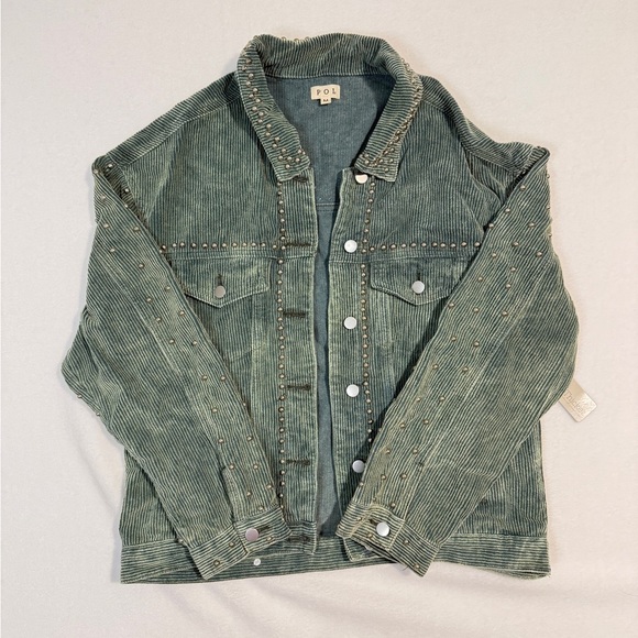 POL Jackets & Blazers - POL Green Corduroy Shacket | Studded Detail | Size M
